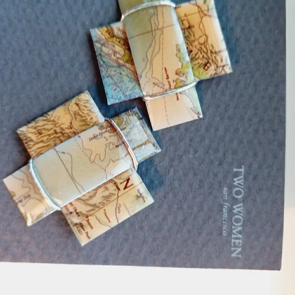 VINTAGE BY TWO Women Of San Francisco Earrings & Pin Matching Set Map Motif